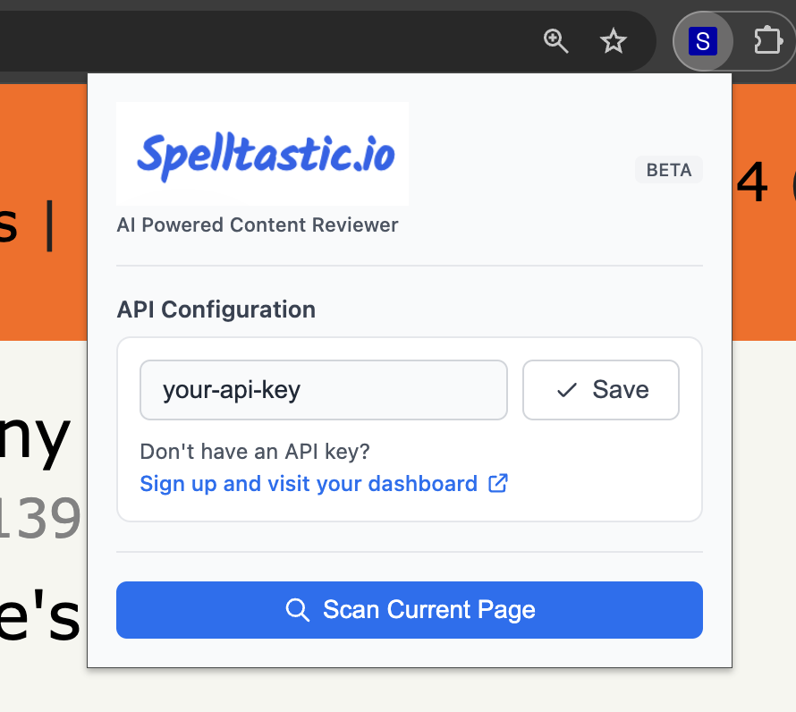 Spelltastic Chrome Extension Interface